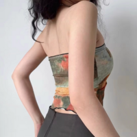 Short printed tube top for women with flat collar and chest wrap vest - Thumbnail 1