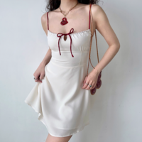 Women's summer slim waist white suspender dress - Thumbnail 1