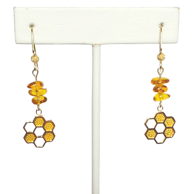 Honeycomb and amber chip earrings