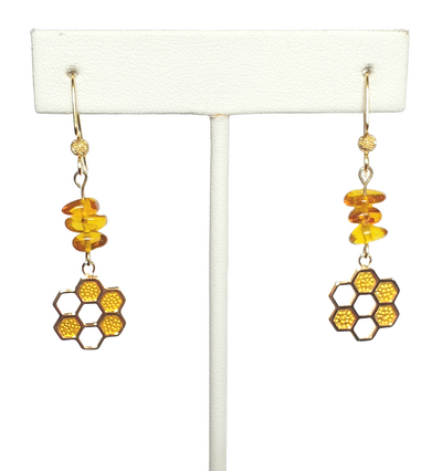 Honeycomb and Amber Chip Earrings