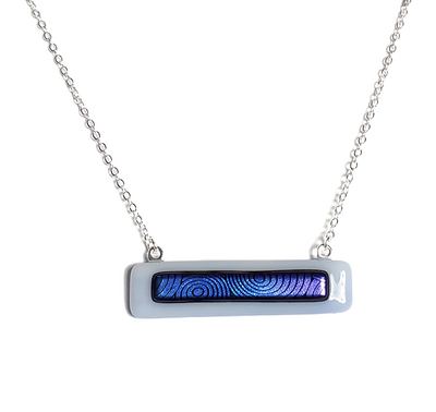 Dichroic Blue Circles on Light Blue Fused Glass Bar Necklace