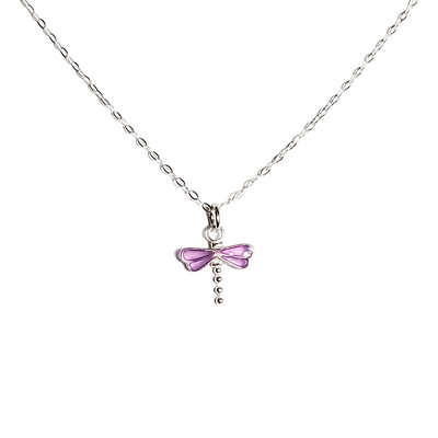 Dainty sterling silver purple dragonfly necklace perfect for layering