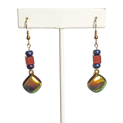 Dichroic Gold and Wood Earrings