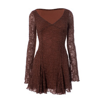 Lace patchwork V-neck long-sleeved slim skirt - Thumbnail 1