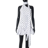 Hot Girl Polka Dot Print Irregular Stitching Short Dress - Thumbnail 5