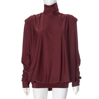 High collar padded shoulder loose pleated sexy backless mini skirt - Thumbnail 4