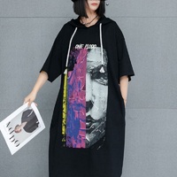 Fashion Plus Size Women's Hooded Short Sleeve T-Shirt Dress - Thumbnail 1