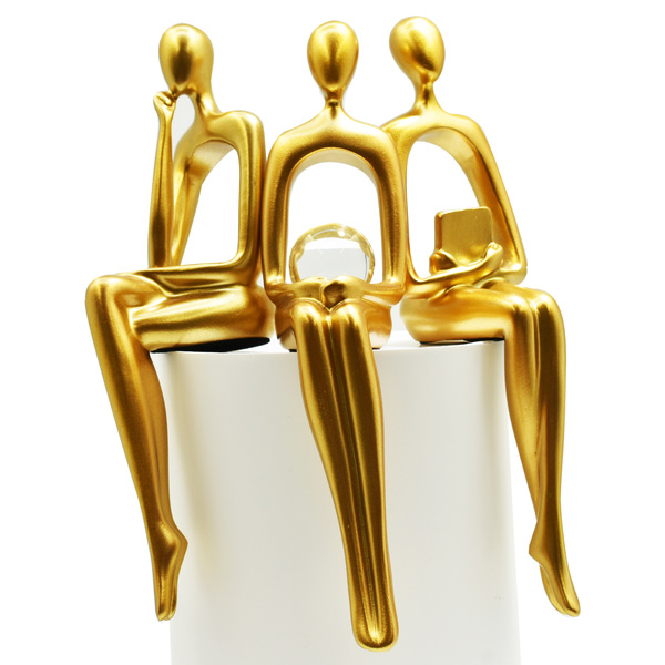 Adam & Friends Home Decor Shelf Sitters, Thinker, Fortune Teller, Reader Sculpture | 3-Piece | Gold | 676685054296