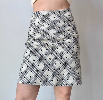 Retro plaid polka dot A-line skirt for women high waist hip skirt