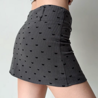 Retro flocking bow skirt women's A-line skirt - Thumbnail 2