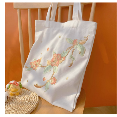 Camellia canvas bag hanfu messenger bag embroidered ancient style cheongsam bag eco-friendly bag - Thumbnail 3