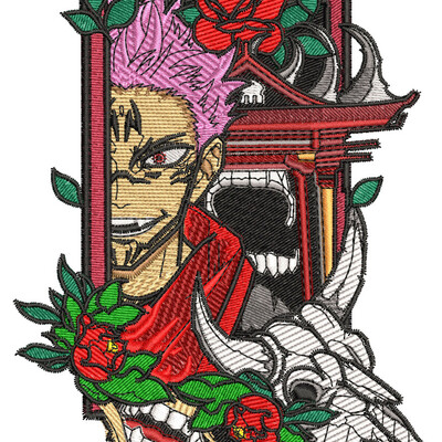 Anime machine embroidery pattern sukuna collage