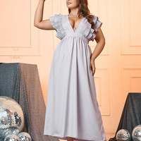 Plus size women's summer evening dress V-neck ruffled long skirt - Thumbnail 3
