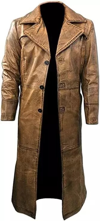 Men’s Long Brown Leather Trench Coat – Full-Length Leather Duster with Timeless Appeal