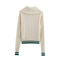 Eight-strand simple lapel long-sleeved knitted sweater - Thumbnail 1