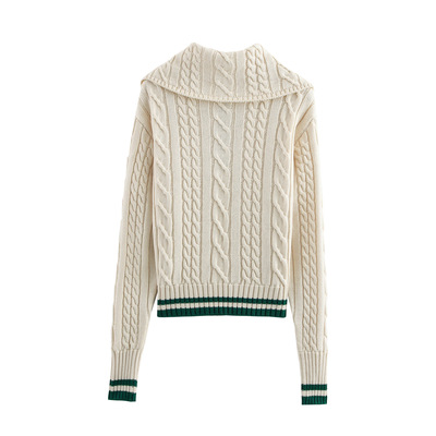 Eight-strand simple lapel long-sleeved knitted sweater