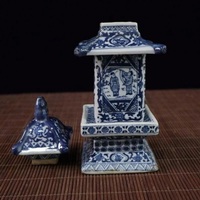 Chinese antique Jingdezhen blue and white pagoda jar hand drawn Qianlong mark - Thumbnail 2