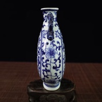 China Jingdezhen ceramics, blue and white porcelain, hand-painted double-eared flat bottle with lotus pattern - Thumbnail 1