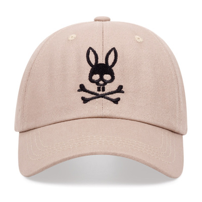 Embroidered Skeleton Rabbit Baseball Cap Outdoor Sports Mesh Peaked Cap Khaki