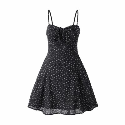 Chest pleated drawstring holiday long skirt floral suspender dress - Thumbnail 4