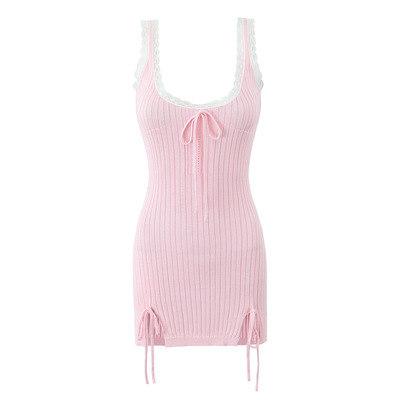 Retro style lace butterfly lace slit knitted suspender dress - Thumbnail 1