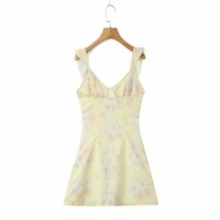 Printed ruffled suspender dress French V-neck sexy slim hip mini skirt - Thumbnail 2
