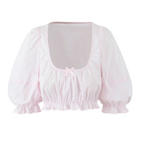 Sexy waist-baring top with U-neck and puff sleeves - Thumbnail 2