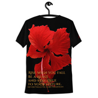 Red Blossom Print Black Men's T-Shirt - Thumbnail 2