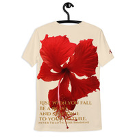 Red Blossom Print Cream Men's T-Shirt - Thumbnail 2