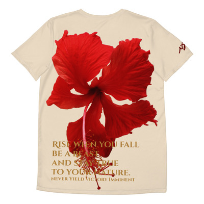 Red blossom print cream men's t-shirt