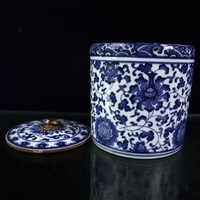 China Jingdezhen blue and white porcelain, hand-painted lotus lid jar | Vintage | Retro | collection - Thumbnail 5