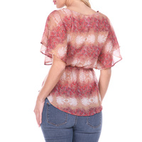 White Mark Women's Sheer Kimono Sleeve Blouse with Tie Waist - Thumbnail 1