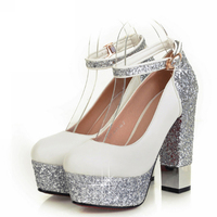 Female New Style Women Pumps Thick Heel Platform Summer Bling platform Shoes High Heels Stripper  - Thumbnail 2