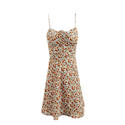 Retro floral suspender skirt women's holiday style dress a-line short skirt