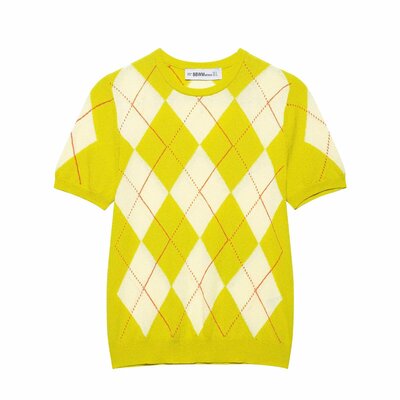 Street fashion diamond pattern short sleeve knit top