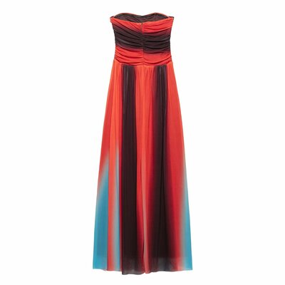 Street style tulle print bandeau dress