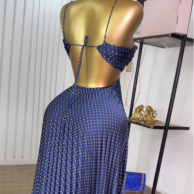 Summer new sexy hollow pleated suspender dress
