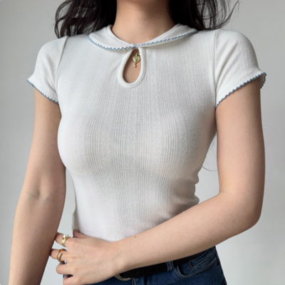 Retro doll collar white short-sleeved t-shirt
