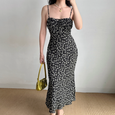 Floral suspender skirt slim a-line skirt women's summer long skirt