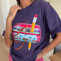 Women's retro magnetic tape print T-shirt - Thumbnail 1