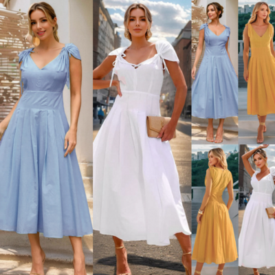 Women's elegant v-neck bandage a-line skirt