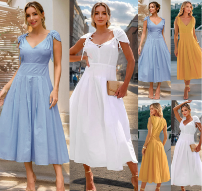 Women's elegant V-neck bandage A-line skirt