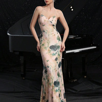 Floral print spaghetti strap Fishtail evening gown - Thumbnail 2