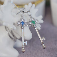 Natural Emerald Key Shape Pendant 925 Sterling Silver Pendant Exquisite Pendant Natural Zambian Emerald Cab - Thumbnail 3