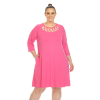 White Mark Women's Plus Criss Cross Neckline Swing Dress - Thumbnail 5