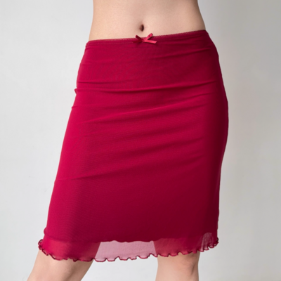 Red mesh skirt drape women's summer skirt