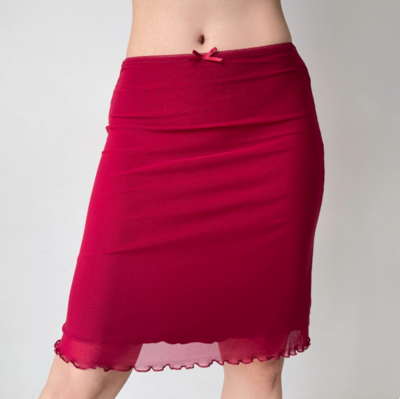 Red mesh skirt drape women's summer skirt