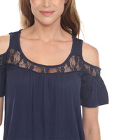 White Mark Cold Shoulder Lace Trim Knit Top, S-4X - Thumbnail 3