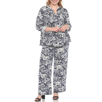 White Mark Women's Plus Size Floral Print Tunic and Pant 2 Piece Set - Thumbnail 5