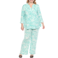 White Mark Women's Plus Size Floral Print Tunic and Pant 2 Piece Set - Thumbnail 7